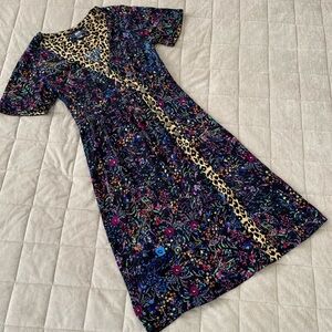 Maeve by Anthropologie Black Floral and Leopard Midi Wrap Dress